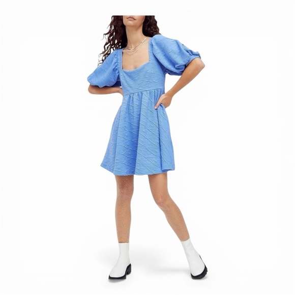Free People Dresses & Skirts - Blue Puff Sleeve Dress Free People Womens Daytime Short Mini Dress Blue Size‎ XS